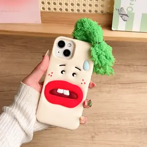 Funny Cartoon Vegetable Cabbage Phone Case - Soft Silicone Cover for iPhone 17 16 15 13 14 12 Pro Max with Creative Lip Protection Screen Protector Green Protective Cellphone Casing Smartphone Shockproof