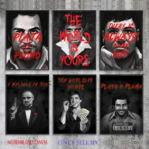 1 piece, inspirational canvas print; Mafia portrait; gangster boss; legendary art poster; *Scarface*; Escobar; *The Godfather*; wall decor; 2D print; unframed; high-quality print
