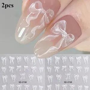 2-Pack Bow Design Nail Art Stickers, Self-Adhesive Romantic Wedding Bow Nail Decals, DIY Nail Art Accessories