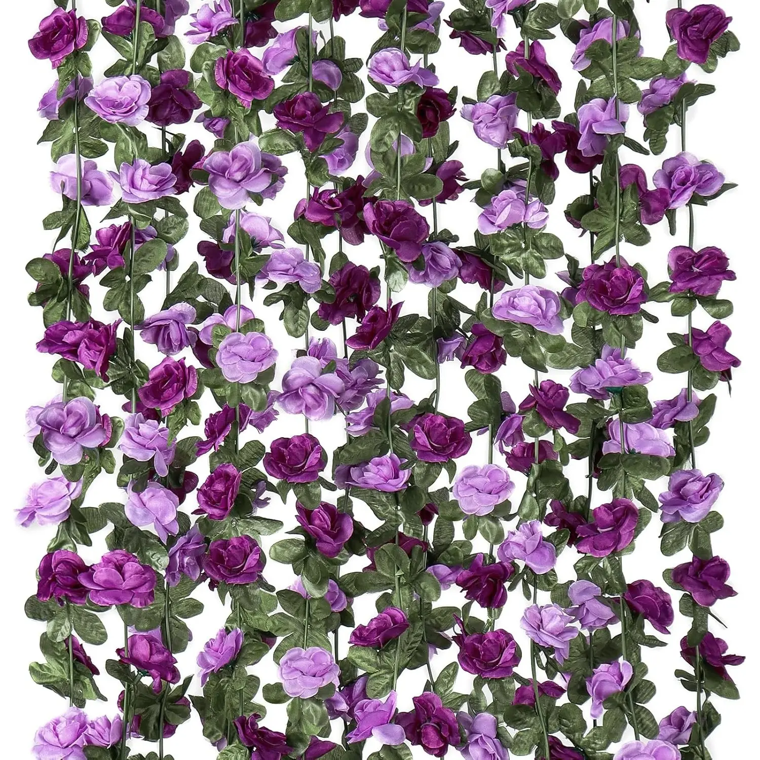 9-Pack 72 FT Artificial Purple Rose Garland with Silk Fake Flower Vines & Plastic Faux Ivy, Hanging Romantic Wall Decor Room Accessories for Wedding Arch, Birthday Gift - Home Improvement Decor