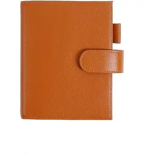 Leather Cover for A6 Notebooks - Fits Hobonichi , Stalogy and Midori MD Planners, with Pen Loop, Card Slots and  Pocket (Pebbled-Burnt Orange, A6+)