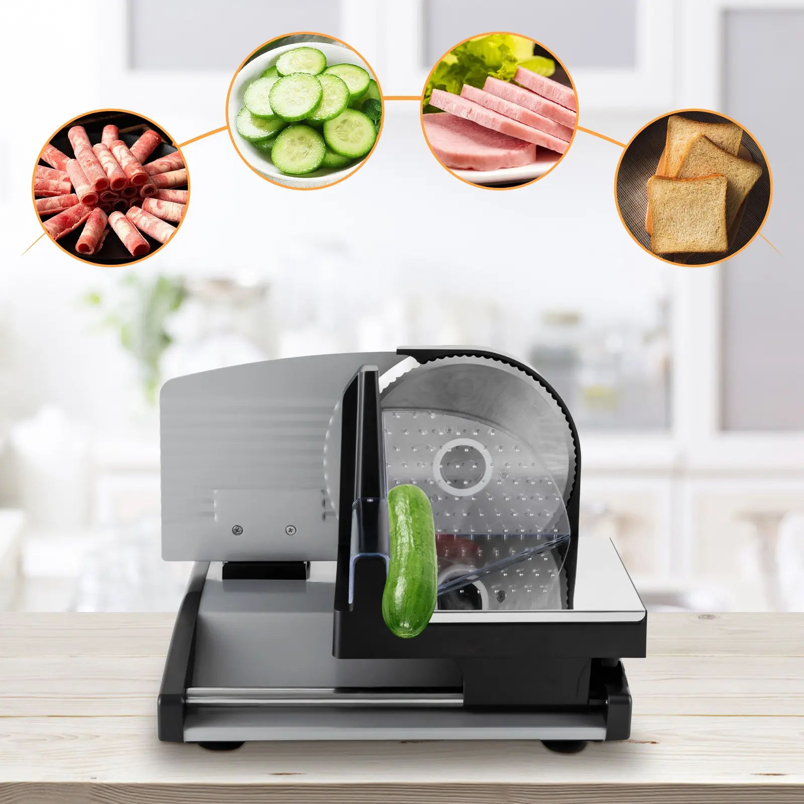 200W Meat Slicer Made of Stainless Steel - A Multifunctional Machine for Slicing Bread And Fruits, Ideal for Accurate Cuts, Perfect for Both for Home And Business Kitchens