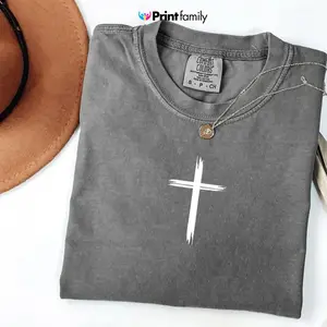 Comfort Colors Christian Cross Shirt, Faith-Based T-Shirt, Religious Graphic Tee, Minimalist Jesus Shirt, Christian Apparel - Printfamily
