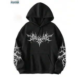 TYF Y2k Washed Hoodie Gothic Punk D Graphic Print Black Washed Hoodies Loose Harajuku Long Sleeved Pullover Men And Women Sweatshirt Top-TYF