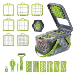 Vegetable Cutter, Transparent Storage Box,Vegetable Chopper 25 in 1 Multifunctional Onion Chopper Dicer, Spiralizer for Veggie, Mandoline Slicer, Salad Food Chopper with Container, Potato Slicer, Tomato Dicer, Crinkle Cutter,