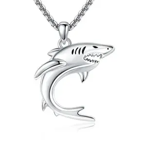 Shark Necklace 925 sterling silver Ocean Pendant Cool Animal Beach jewelry gift for women men shark lovers