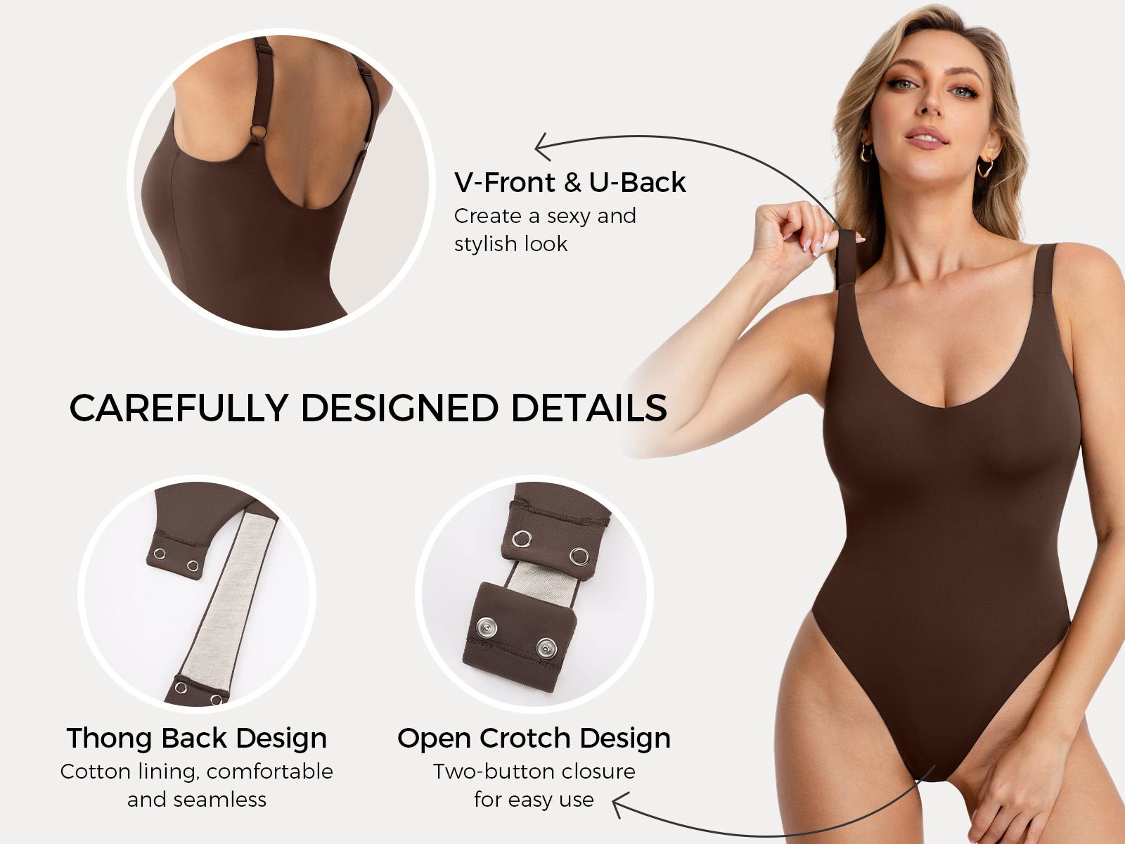VRCOMFY  Women’s Scoop Neck Camisole Bodysuit, Scoop Neck Sleeveless, Backless Ribbed Thong Bodysuit, Slim Fit Soft Sexy U-Shape Back Sexy Outerwear Top