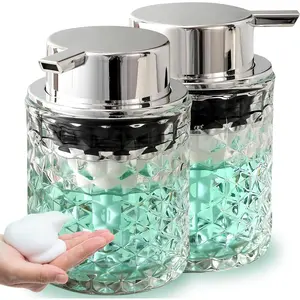 Foaming Hand Soap Dispenser, Refillable Clear Glass Pump Bottles for Liquid or Lotion, Modern Foam Dispenser for Bathroom, Kitchen, Commercial