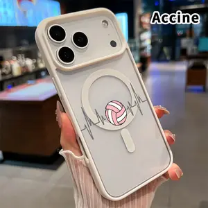 Magnetic Phone Case for iPhone 17 Pro Max 16 Plus 15 14 13 12 11 Air E Volleyball Pulse Rhythm Pattern Clear Acrylic Back Waterproof Lightweight Mobile Phone Cover