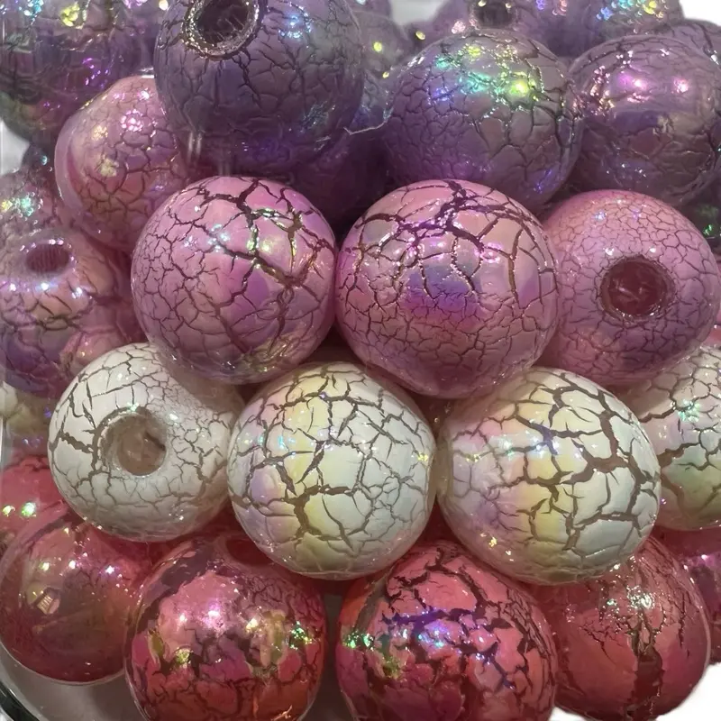 UV Painted Outside Crackle Beads, 40pcs 16mm, Pink Purple Watermelon White, Versatile Beading & Jewelry Making Supplies for Beaded Pens with Creative Possibilities