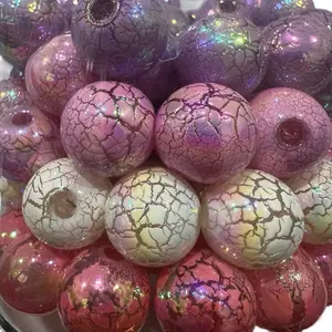UV Painted Outside Crackle Beads 40pcs 16mm Pink Purple Watermelon White Versatile Crafting Supplies for Beaded Pens Creative Possibilities Jewelry
