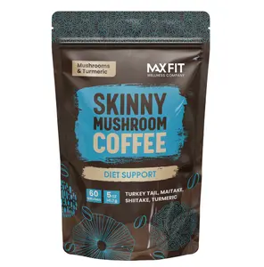 Skinny Instant Mushroom Coffee - 60 Servings | Keto-Friendly Medium Roast Arabica Coffee Blend with Turkey Tail, Maitake, Shiitake & Turmeric - Sugar Free & Gluten Free - For Energy, Mental Focus & Diet Support