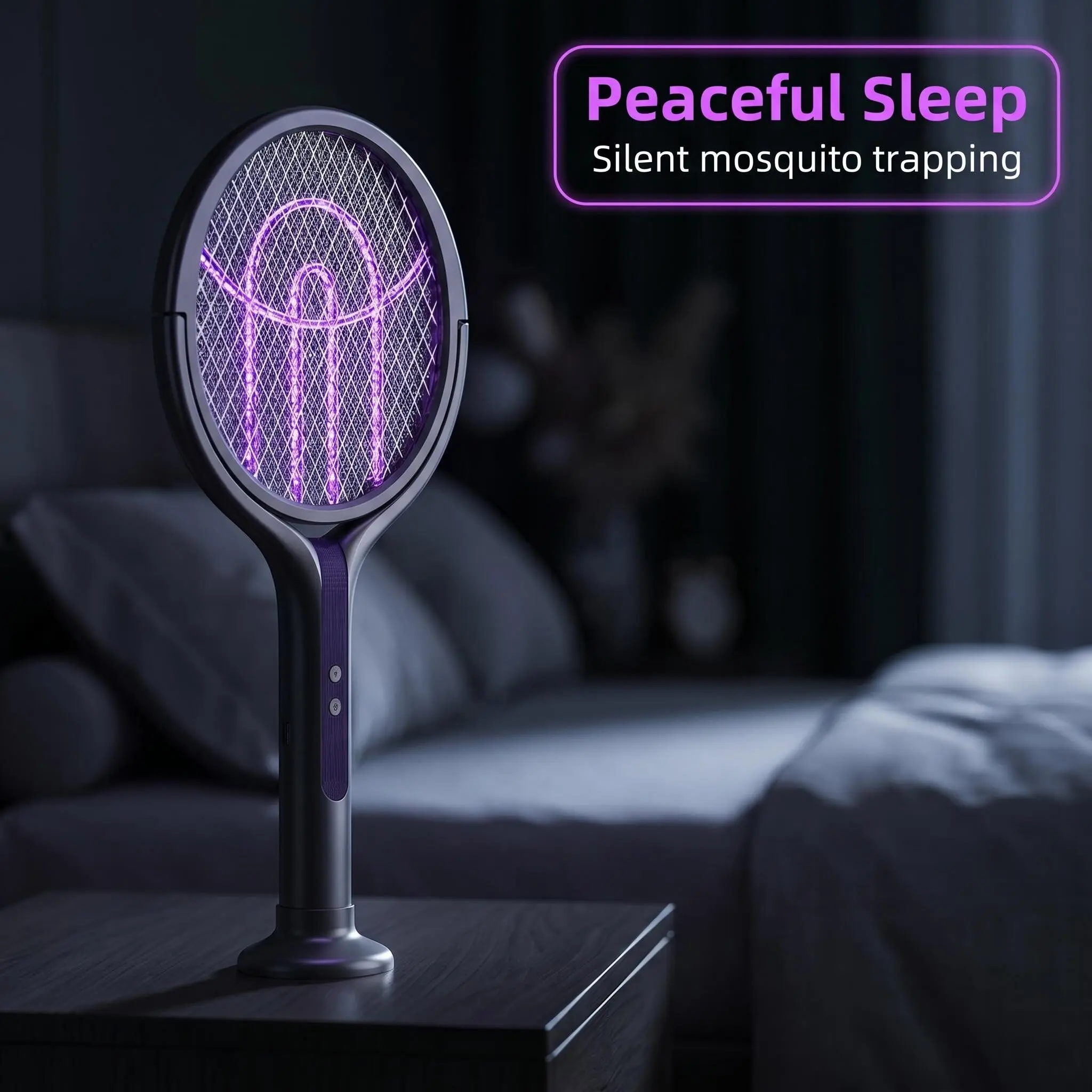 Retractable Electric Fly Swatter, 90° Rotatable Foldable Bug Zapper Racket with Extendable Telescopic Handle, Purple Light Mosquito Attractor, USB Rechargeable 2 in 1 Indoor Outdoor Pest Control for Home Backyard Camping Father's Day Gift