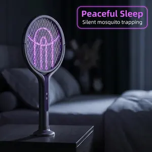 Retractable Electric Fly Swatter, 90° Rotatable Foldable Bug Zapper Racket with Extendable Telescopic Handle, Purple Light Mosquito Attractor, USB Rechargeable 2 in 1 Indoor Outdoor Pest Control for Home Backyard Camping Father's Day Gift