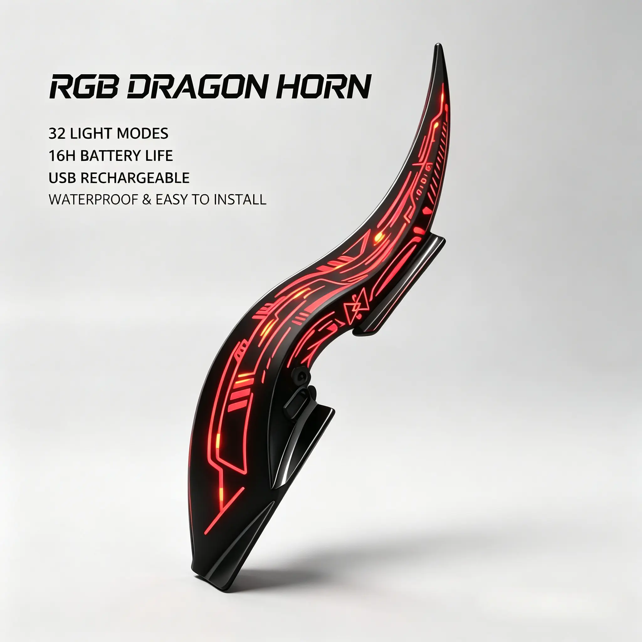 Pack of 2 Cyberpunk Dragon Horn Car Decoration- 32 LED Modes, Type-C Rechargeable 16Hrs, Easy Install Accessory
