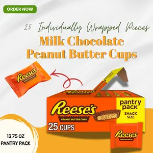 REESE'S Milk Chocolate Peanut Butter Cups, Snack-Size, 13.75 oz Candy Pantry Pack (25 Pieces)