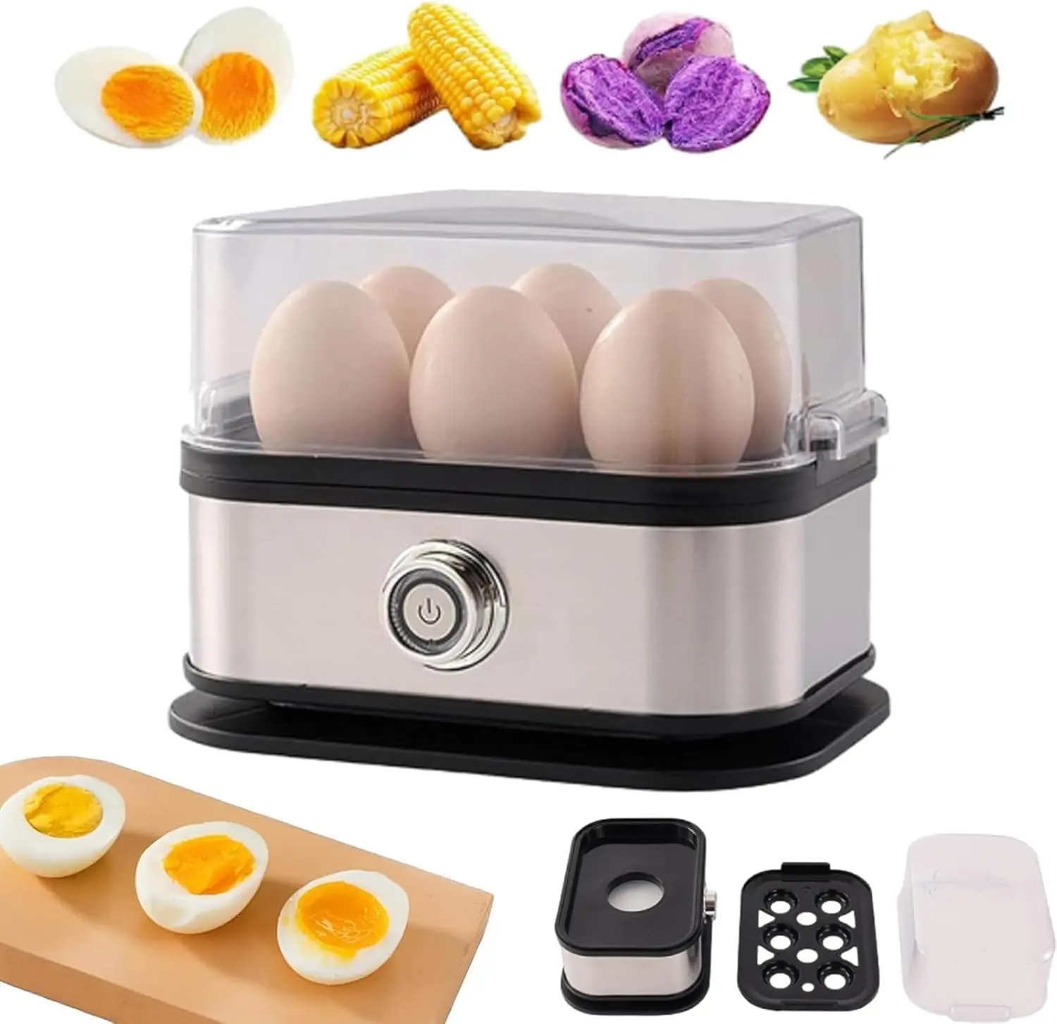New Electric Egg Cooker 6 Egg Capacity BPA free Electric Egg Cooker for Hard Boiled Eggs, Poached Eggs, Scrambled Eggs, or Omelets, Auto Shut Off Feature