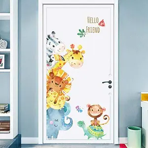 WINDVALE Jungle Animal Wall Decals – Safari Wall Stickers with Cute Giraffe, Monkey, Elephant – Removable DIY Wall Decor for Nursery, Toddler Bedroom, Playroom, Classroom, Door