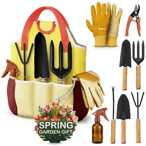 Compact Gardening Tool Set of 9 - Mini Garden Kit for Women with Multiple Pockets, Rust-Proof Steel Planting Tools for Gardeners - Portable Garden Tool Bag, Outdoor and Indoor Gardening Kit for Women