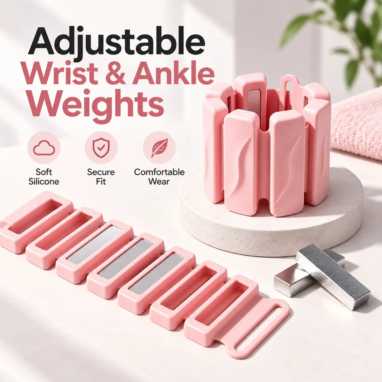 Adjustable Weighted Wrist & Ankle Bands, Soft Silicone Wearable Weights with Metal Core, Secure Snap-On Fitness Weights for Walking, Yoga, Cardio, Home Workout & Resistance Training