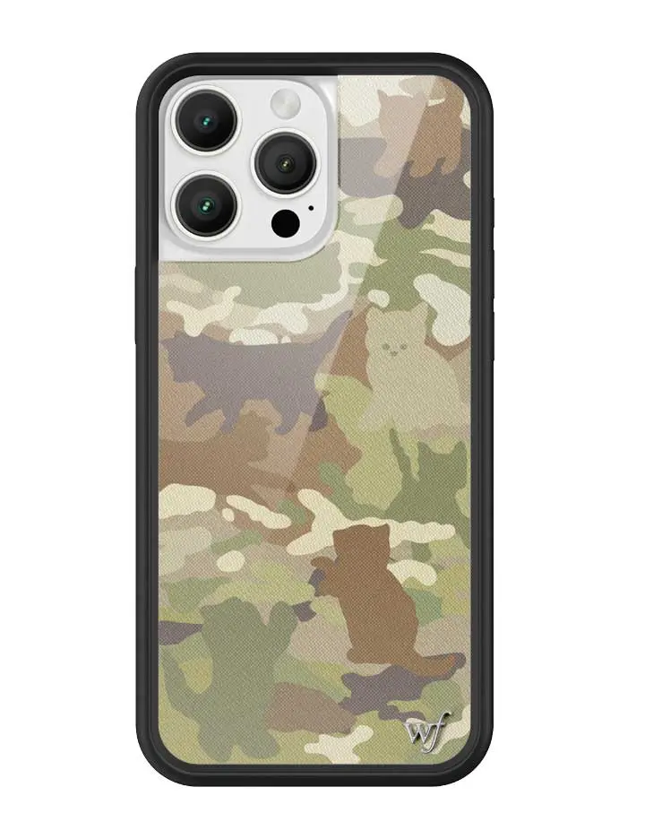 Cat Camo | Limited Edition iPhone Case | Raised Protective Black Bumper | Women Owned Small Business | Black Brown Green White Cat Figures in Camouflage | Safety Casing Protective | Cellphone Cute Aesthetic