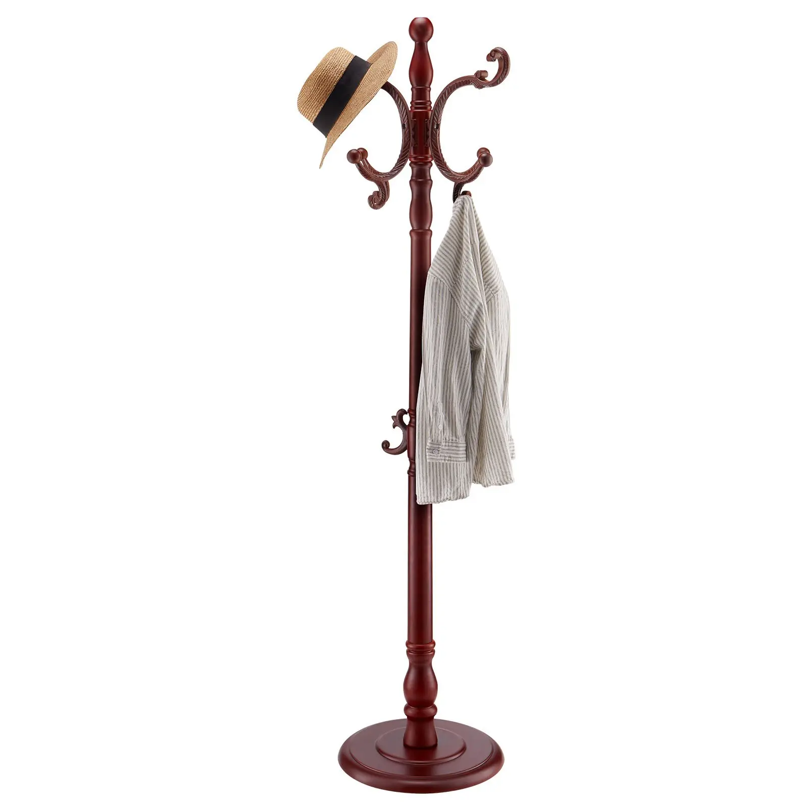 VEVOR Coat Rack Freestanding, Wooden Coats Rack Stand with Weighted Base 11 Hooks, Free Standing Hall Coat Tree for Entryway, Bedroom, Living Room, Modern Clothes Hanger Stand for Coats, Hats, Bag