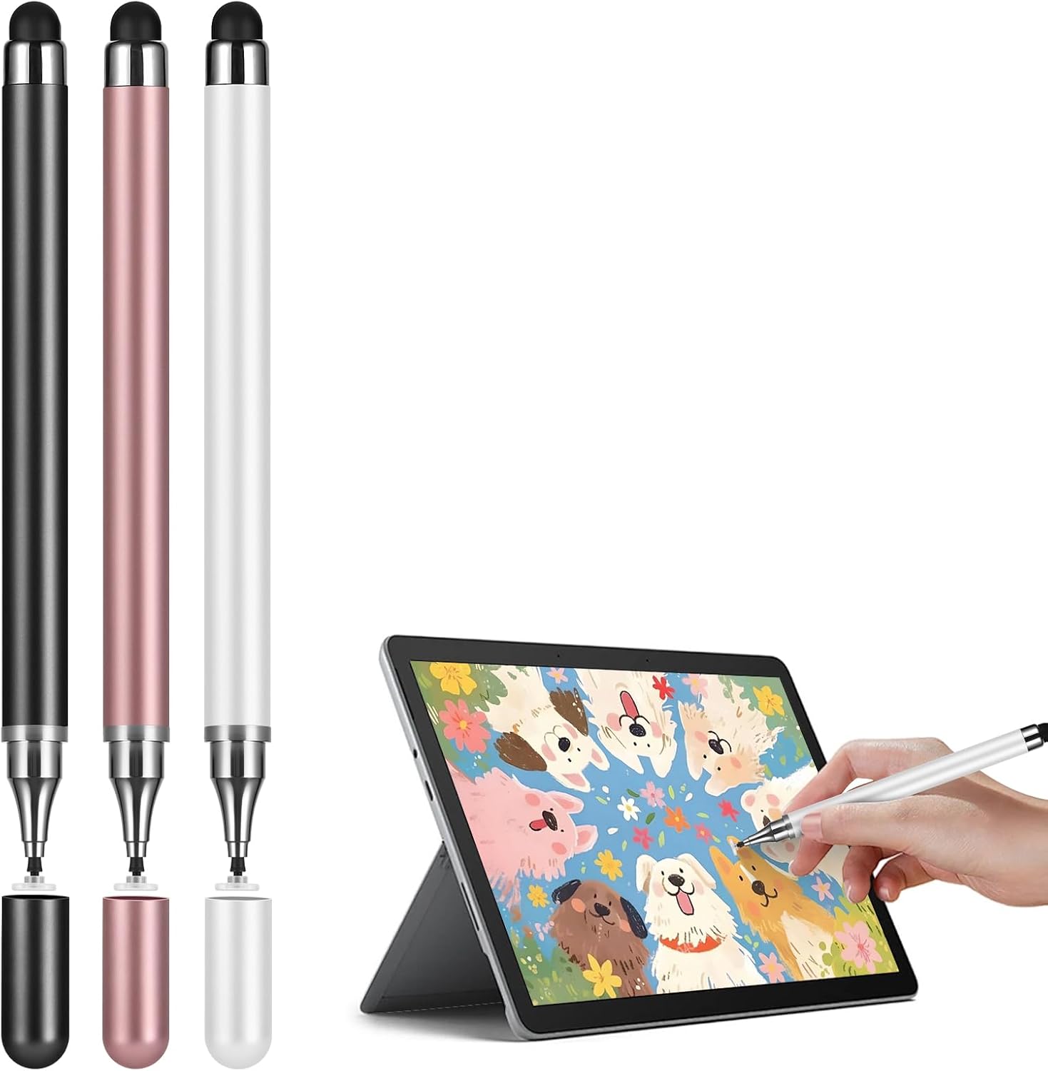 3-Pack Smooth Capacitive Stylus Pens, 2-in-1 Universal Smart Drawing Stylus with Precision Disc Tip for All Touchscreen Devices, Accessories Compatible with Android, iOS, Smartphone, Tablet - Ideal for Writing, Drawing