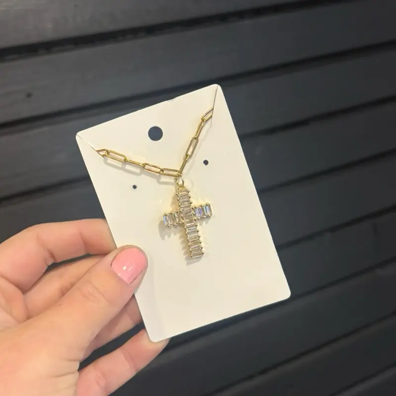 Non-Tarnish 18k Gold filled Diamond Cross Charm on Gold Plated chain Gold-Plated Pendant