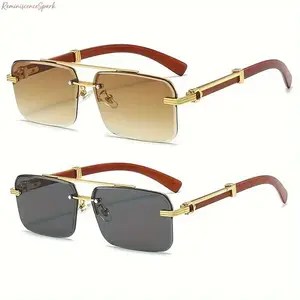 2 Pairs Unisex Rimless Square Lens Fashion Glasses Metal Double Bridge Trendy Eyewear PC Material Lightweight Stylish Accessories Perfect for Outdoor Parties Vacations Travel Driving Streetwear & Photo Props