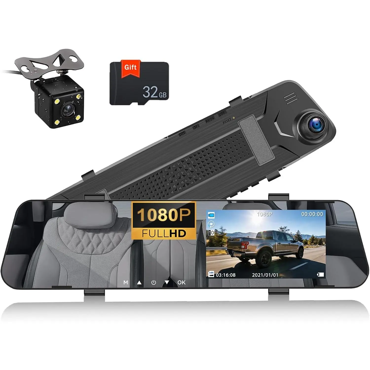 Mirror Dash Cam for Cars,4.5" Rear View Mirror 1080P Front and Rear View Dual Cameras,Super Night Vision,Parking Assistance,G-r,24H Parking Monitor,Waterproof Backup Camera Free 32GB Card