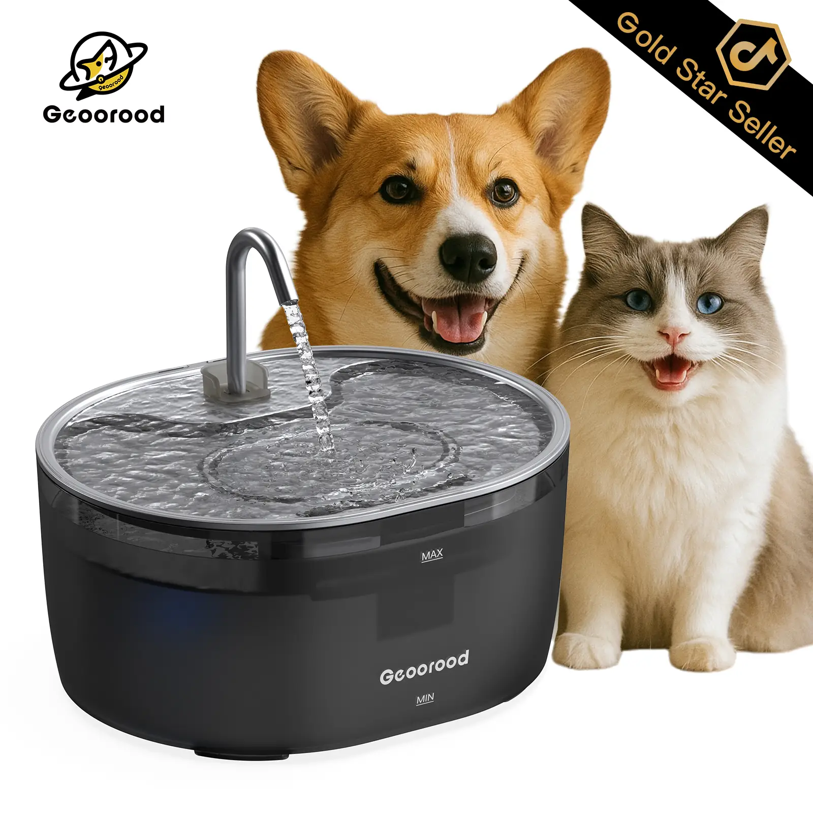 Today's Deals - Geoorood Cat Water Fountain - 304 Stainless Steel, 3.2L/0.85Gallon/108.2oz, Dual-Mode, LED Alert, 20dB Quiet, BPA-Free ABS, Pet-Friend