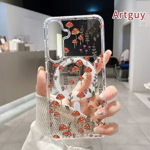 Magnetic Soft Case for  Samsung Galaxy S26 Edge S23 Ultra S24 Plus FE S25 S22+ Non-Yellowing Drop Protection Transparent Acrylic Large Hole Mushroom Meadow Reverie Pattern Shockproof Silicone Cover Supports Wireless Charging