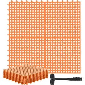 Drainage Tiles Modular Interlocking Floor Tiles with 1 count Plastic Hammer 12" x 12" Cushion Mat Non Slip Rubber Floor mat with Holes for Pool Bathroom Deck Kitchen Patio(Orange,8 Pack)