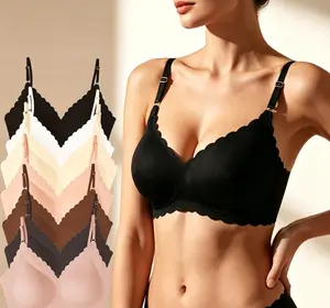 Wireless Jelly Push Up Bra for Women – Deep V No Underwire Seamless Comfort T-Shirt Bra, Soft Plunge Bralette