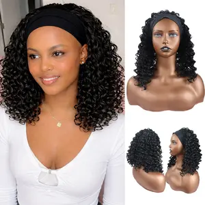 12 Inch Deep Wave Headband Wig Glueless Heat Resistant Synthetic Hair Shoulder Length Bob Half Wig for Black Women Daily Use Dating