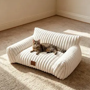 3 Styles Comfortable Pet Sofa Beds - Fluffy Fleece Cat Beds for Indoor Cats, Premium Soft with Removable Washable Cover