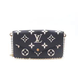 Pre-owned Louis Vuitton leather Shoulder Bags Felicie Pochette Bicolor Monogram Empriente Black/Beige