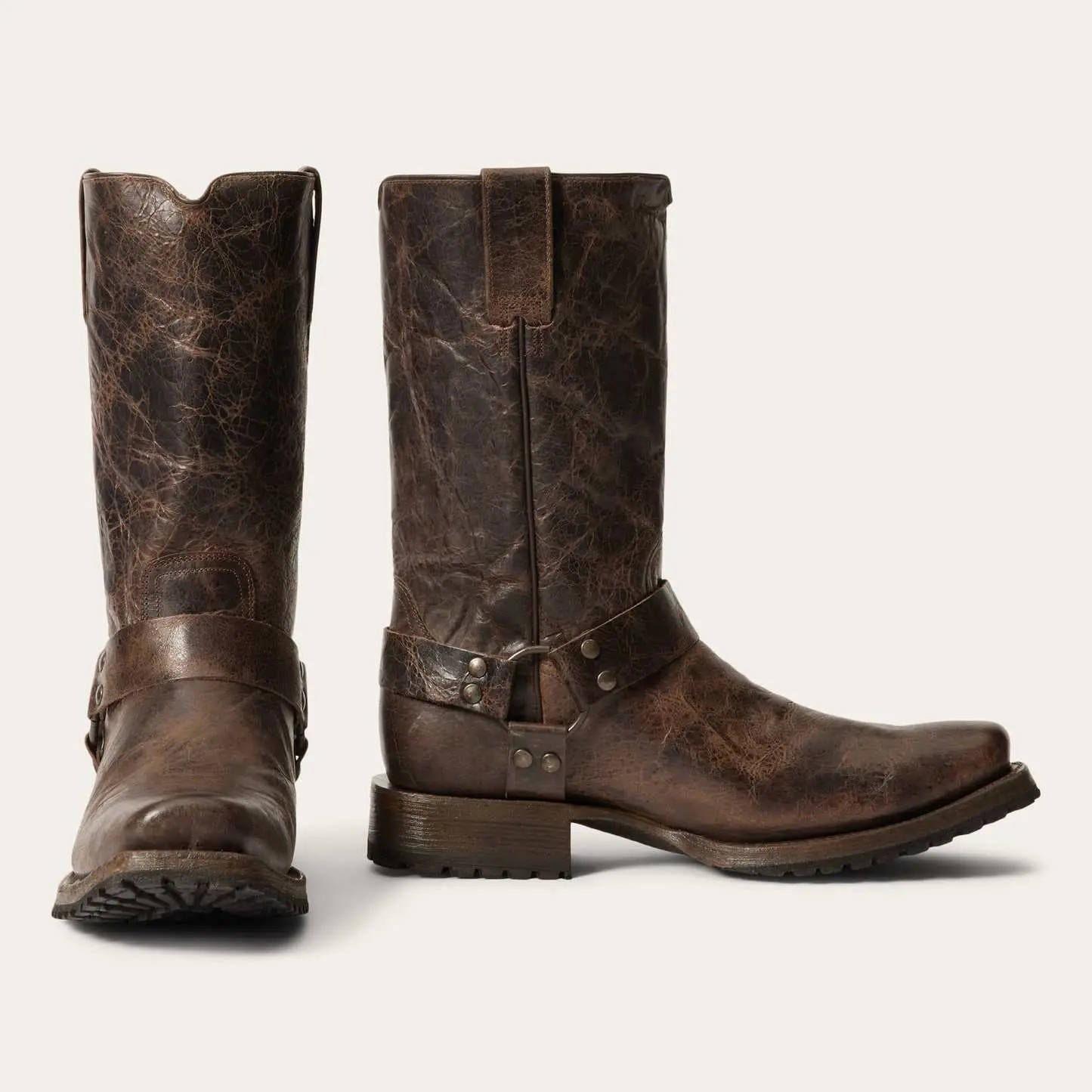 Men's Stetson Hertiage Harness Biker Leather Boots Handcrafted Brown