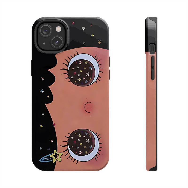 Dreamy INS Glittering Big Eyes Comic Girl Lovely Phone Case, Cute Kawaii Big Eye Anime Phone Case for iPhone 17 16 15 14 13 12 11 Pro Max X XS & SS Galaxy S21–S25 Plus Ultra, Kawaii Aesthetic Big Eyelash Tough Case,Cute Y2K Cartoon Girl Gift for Her Him
