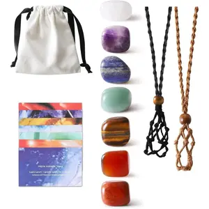 7 Chakra Healing Crystal Necklace Set - Boho Handmade Cord Cage and Hippie Energy Pendant Holder Real Crystal and Healing Stone Jewelry Spiritual Gift for Women Teen