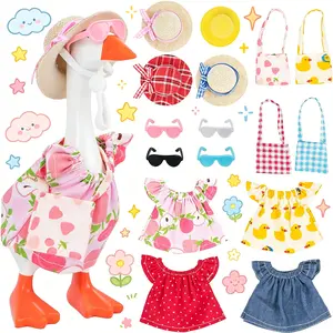 4 Sets 7 Inches Desk Goose Outfits Summer Desk Goose Clothes with Felt Hats Sunglasses Mini Bags, and Cute T-Shirts Funny Desktop Goose Accessories