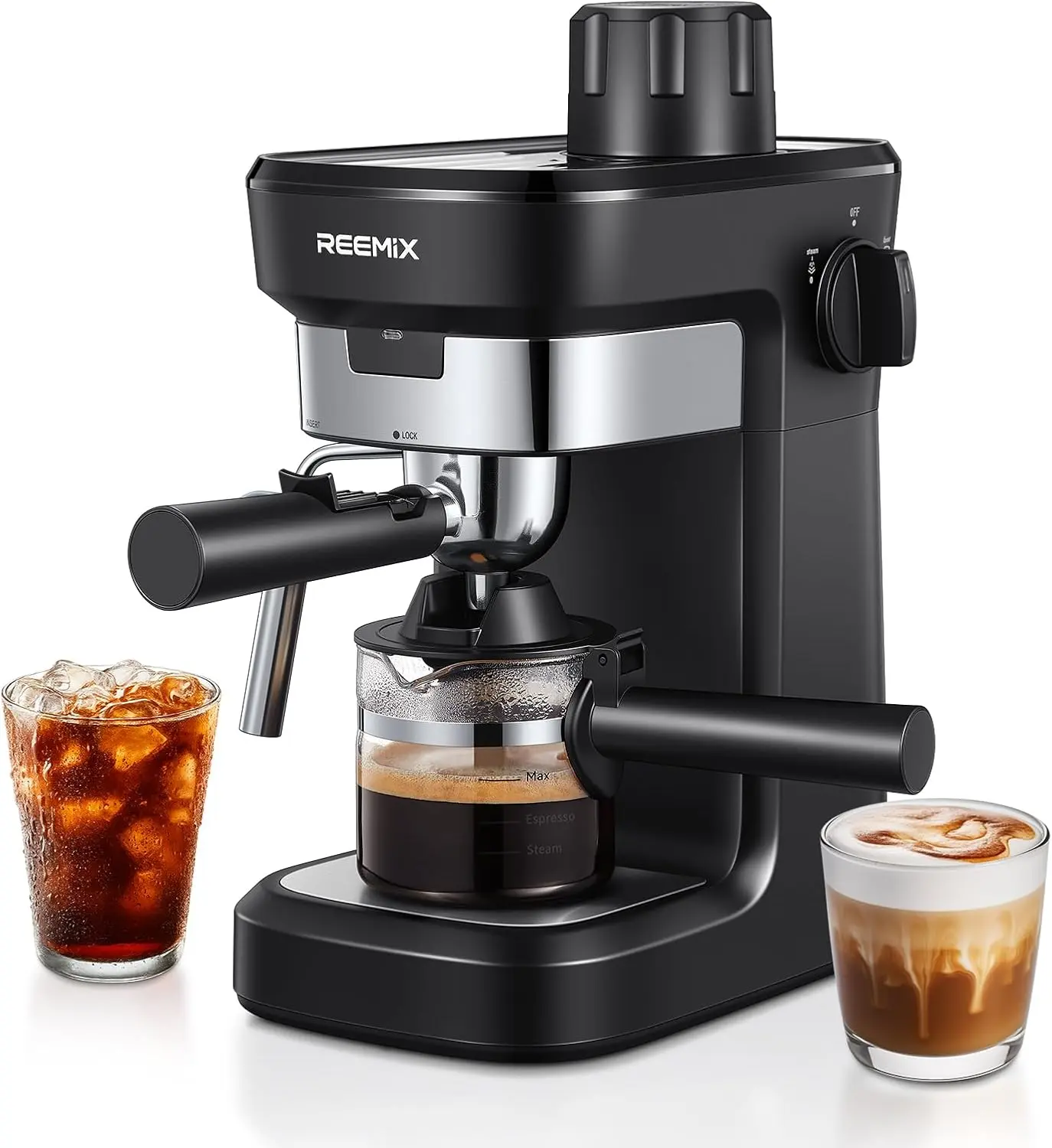 Reemix Espresso Machine 6 Bar, Rich Crema Coffee Maker | Auto Pressure Relief, Compact Home Coffee Brewer​​ Machine, Black