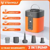 Portable Mini Electric Air Pump for Air Mattress & Pool Floats, 360L/min Fast Inflate & Deflate, ETENWOLF AIR3 Rechargeable Camping & Travel Pump with 600-Lumen LED Light for Sleeping Pads & Vacuum Bags