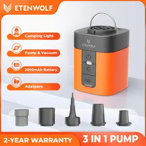 ETENWOLF AIR 3 Air Pump for Inflatables with 2600 mAh Battery & Camping Light, Ultra-Fast and Mini Electric Air Pump, Inflate Deflate for Air Mattress, Pool Floats, Vacuum Storage Bags