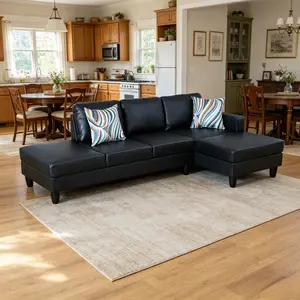 2-Piece Black Synthetic Leather Sofa Set, scratch-proof faux leather with tidy fine stitching, anti-fade and easy daily maintenance. Classic black matches modern industrial & minimalist home decor.