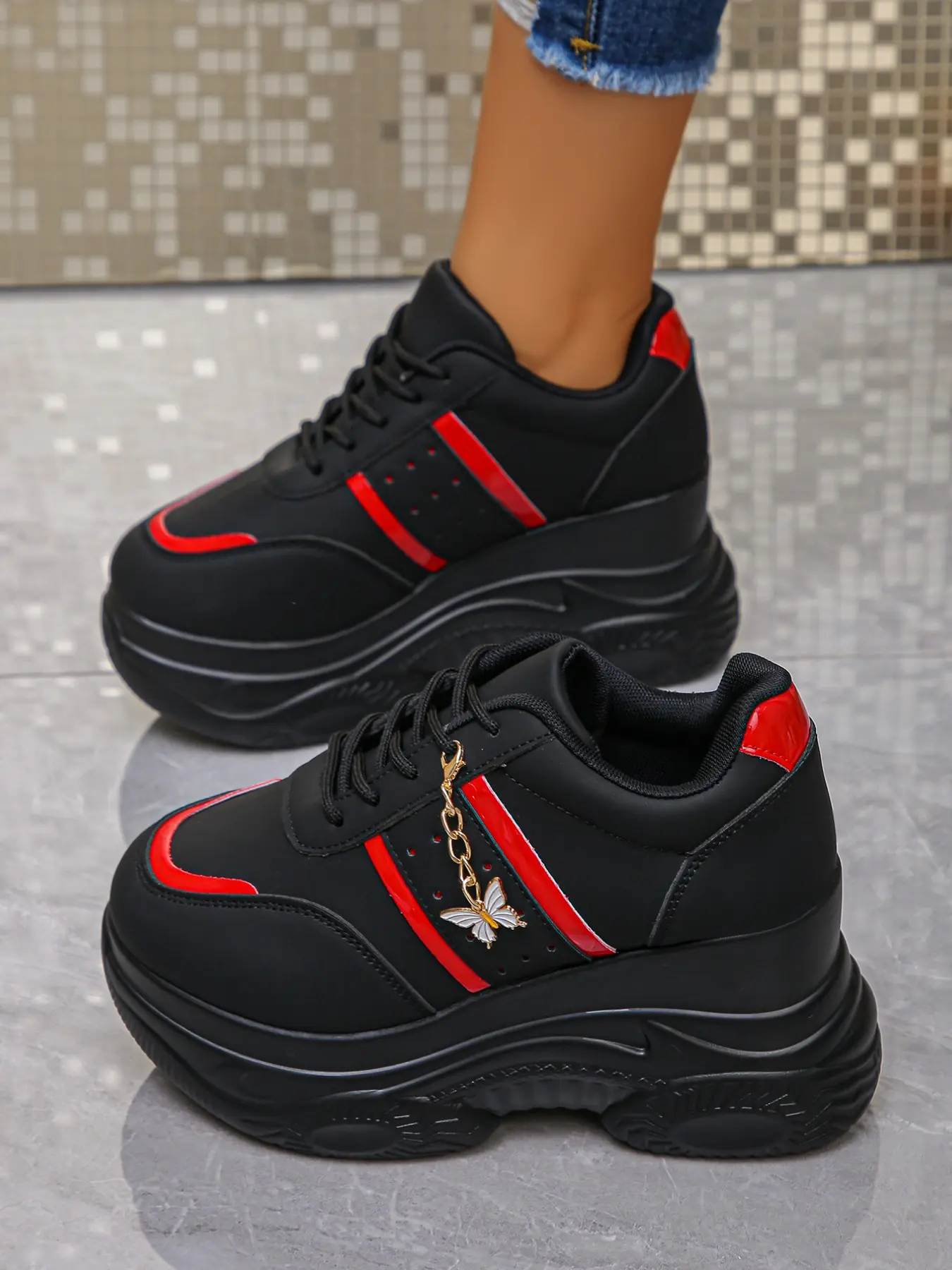 Women's Wedge Platform Hidden Heel Casual, Stylish Sneakers with Detachable Butterfly Pendant, Comfortable Breathable Non‑Slip Lightweight All‑Season Walking Shoes, Versatile for Daily & Commute, Plus Size & Petite Women