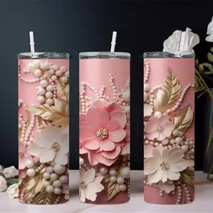 Insulated Stainless Steel Water Bottle With Elegant Floral Design BPA-Free With Straw Ideal For Holiday Gifting