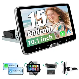 10.1 Inch Junsun Single DIN Car Stereo Universal Android 15 2GB+32GB  Rotatable Touchscreen with CarPlay/AndroidAuto/Mirror Link, WiFi/GPS/Bluetooth/RDS/USB/FM/Steering Wheel Controls with Rear Camera