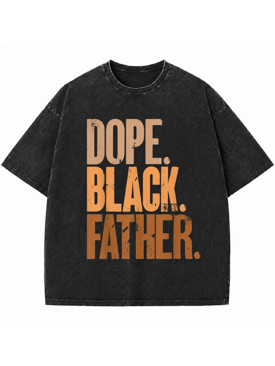 Men's 100% Cotton Vintage Washed Oversized Shortsleeve T-Shirt - Stylish Brown Gradient Dope Black Father Melanin Dad Graphic, Casual Streetwear Cargo Father Gift Top
