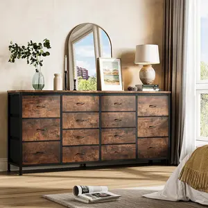 63" Dresser with 14 Fabric Drawers, Wide Dresser TV Stand with Built-in USB Ports, Multi-Functional Storage Unit for 75 Inch TVs Tv Console Table